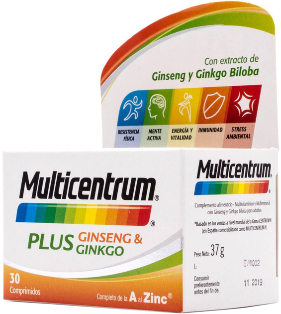 Suplement diety Multicentrum Plus Ginseng y Ginkgo 30 tabletek (8470001873033) - obraz 1