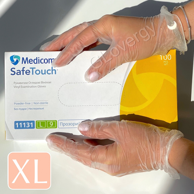 Рукавички вінілові Medicom SafeTouch розмір XL прозорі 100 шт - зображення 1