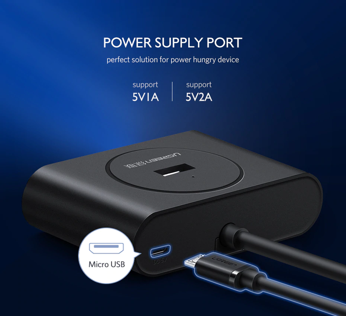 USB-хаб UGREEN розширювач із входом USB-A HUB адаптер (USB 3.0, 5 Gbps, 0.5m). Black - зображення 7