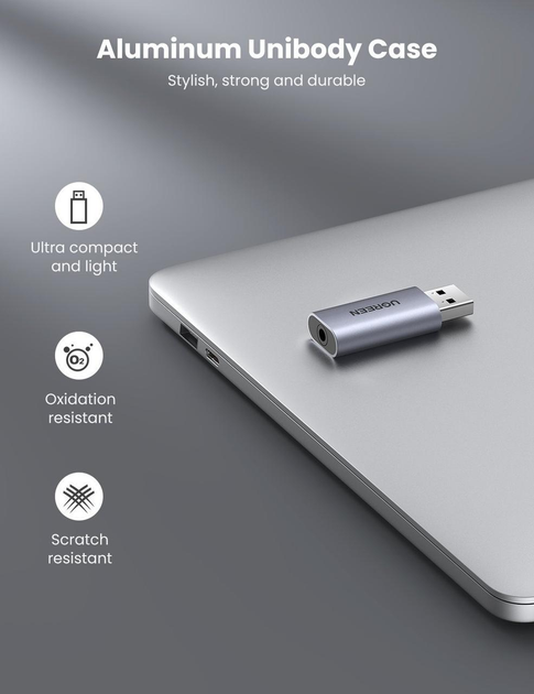 Внешняя звуковая карта UGREEN CM383 Audio Adapter USB 2.0 to 3.5mm Grey (80864) - изображение 3