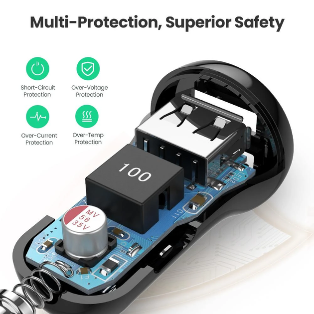 Автомобильное зарядное устройство Ugreen Dual USB мини 5V/2.4A Max 24W Black (50875) - Фото 6 Автомобильное зарядное устройство Ugreen Dual USB мини 5V/2.4A Max 24W Black (50875) - изображение 6