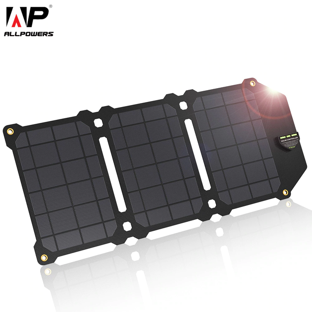 Cонячна панель ALLPOWERS зарядний пристрій 21W 2хUSB Чорний (ETFE 21) - Фото 2 Cонячна панель ALLPOWERS зарядний пристрій 21W 2хUSB Чорний (ETFE 21) - зображення 2