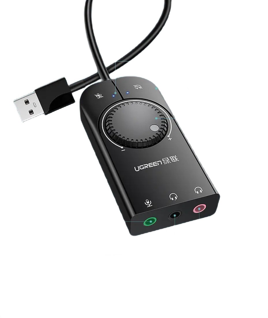 Внешняя звуковая карта USB UGREEN CM129 с регулятором громкости Black (40964) - изображение 1