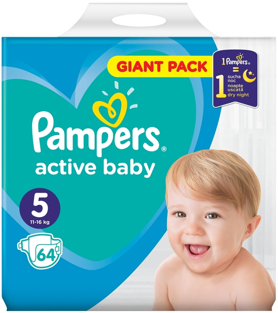 Pieluchy Pampers Active Baby Rozmiar 5 (11-16 kg) 64 szt (8001090949974) - obraz 1