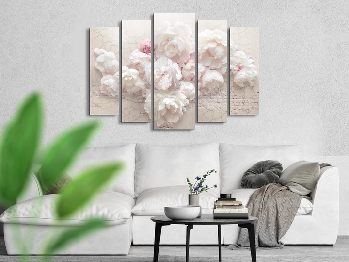 Модульная картина из 5 частей в гостиную спальню Цветы Пионы Art-260_5 80х118 см - Фото 3 Модульная картина из 5 частей в гостиную спальню Цветы Пионы Art-260_5 80х118 см - изображение 3