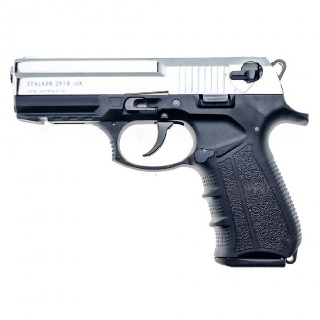 Стартовый шумовой пистолет Stalker 2918 UK Shiny Chrome + 20 шт холостых патронов (9 mm) - изображение 2