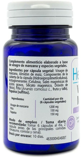 Натуральна добавка H4u Vinagre De Manzana Vegetales De 515 мг 60 капсул (8436556086328) - зображення 2