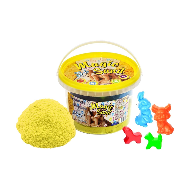 Кінетичний пісок Strateg Magic Sand 500г Жовтий + форми 371-6 - зображення 1