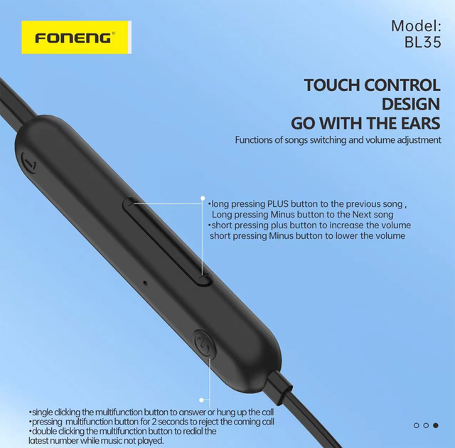 Беспроводные наушники на шею FONENG Sport Neckband BL35 - Фото 6 Беспроводные наушники на шею FONENG Sport Neckband BL35 - изображение 6