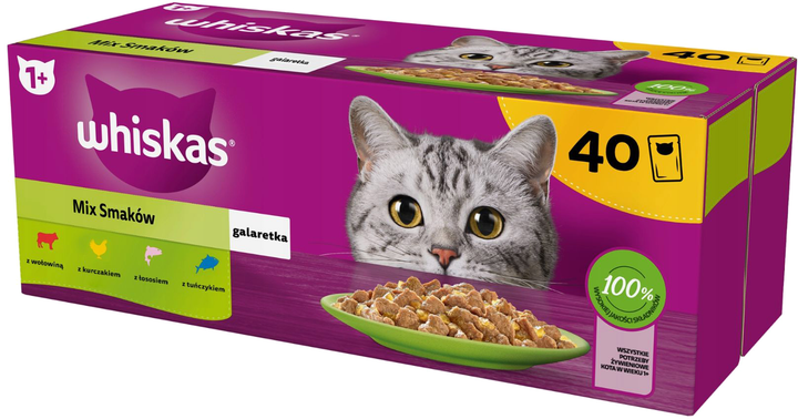 Opakowanie karmy mokrej dla kotów Whiskas mieszanka smaków w galarecie 85 g x 40 szt (8410136026294) - obraz 1