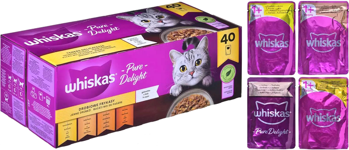 Opakowanie karmy mokrej dla kotów Whiskas Adult Drobiowe Frykasy w galaretce 85 g x 40 szt (5900951302350) - obraz 3
