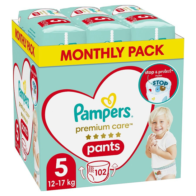 Pieluchomajtki Pampers Premium Care Pants Rozmiar 5 (12-17 kg) 102 szt (8006540490976) - obraz 1