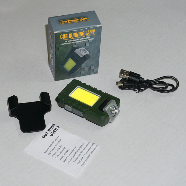 Фонарик COB RUNNING LAMP на кепку, Type-C аккумуляторный 500мАч COB + XPG светильник, фонарь на козырек, сумку, хаки - изображение 3