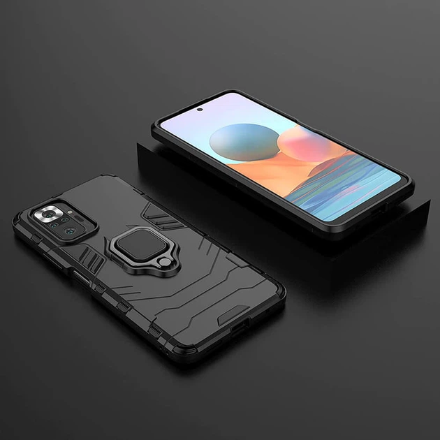 Ударопрочный чехол Transformer Ring for Magnet для Xiaomi Redmi Note 10 Pro / 10 Pro Max Черный / Soul Black Без бренда - изображение 4