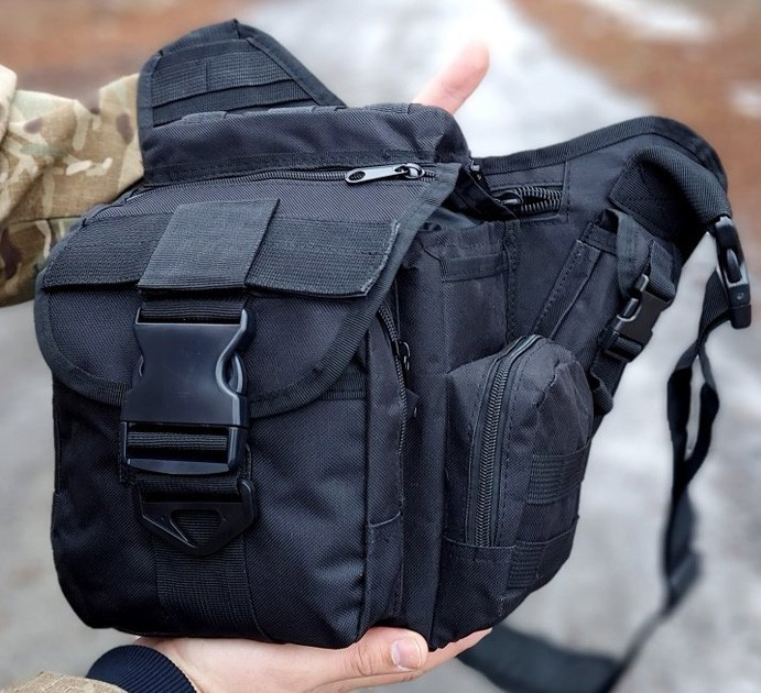 Універсальна тактична сумка через плече Tactic однолямкова військова сумка Чорна (863-black) - зображення 1