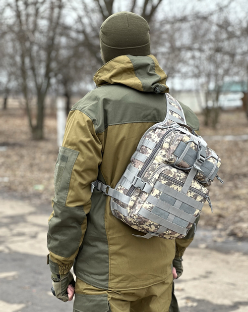 Однолямочный тактический рюкзак Tactic городской военные рюкзак 15 л Пиксель (ta15-pixel) - изображение 2