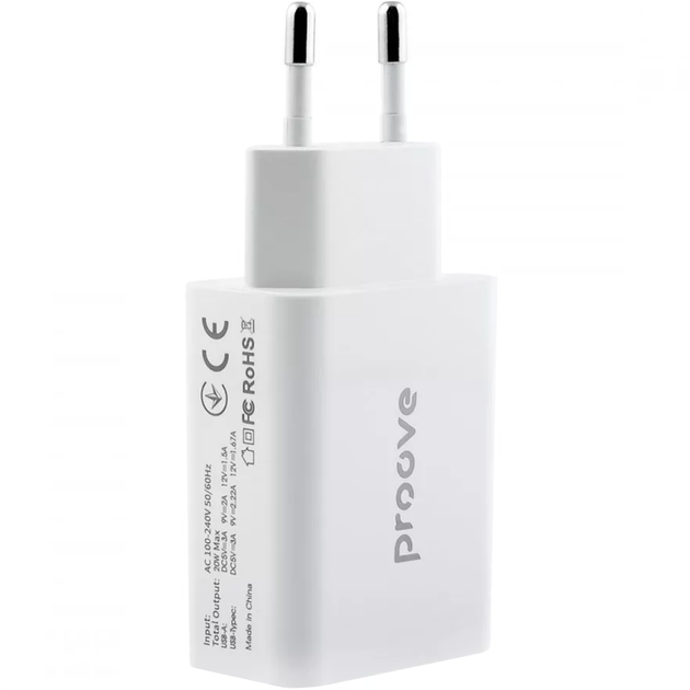 Сетевое зарядное устройство Proove Rapid 20W Adapter Type C + USB White - изображение 4