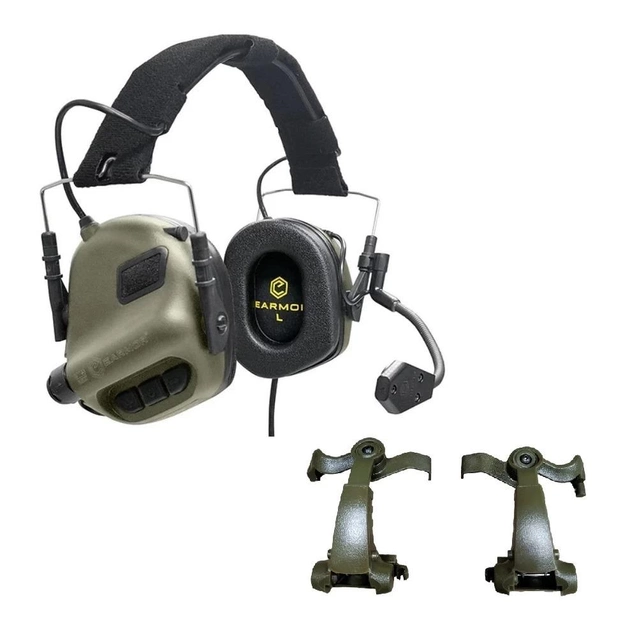 Активні навушники тактичні Earmor M32 mod3 Зелений + кріплення чебурашки Earmor M16C - зображення 1