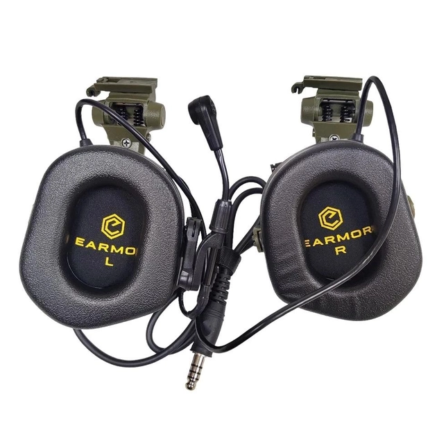 Активні навушники тактичні Earmor M32X Mod4 Зелений із кріпленнями чебурашками для шолома - зображення 2