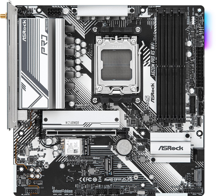 Материнська плата ASRock A620M Pro RS WiFi (AM5, AMD A620, PCI-Ex16) - зображення 1