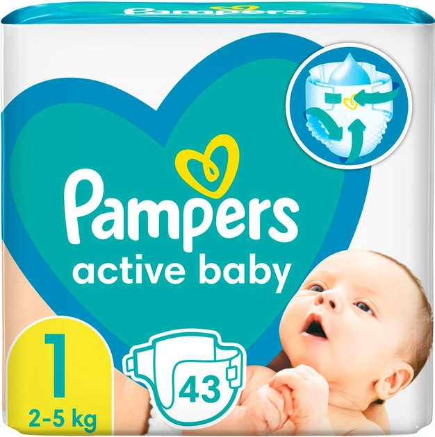 Pieluchy Pampers Active Baby Rozmiar 1 (2-5 kg) 43 szt (8006540180853) - obraz 1