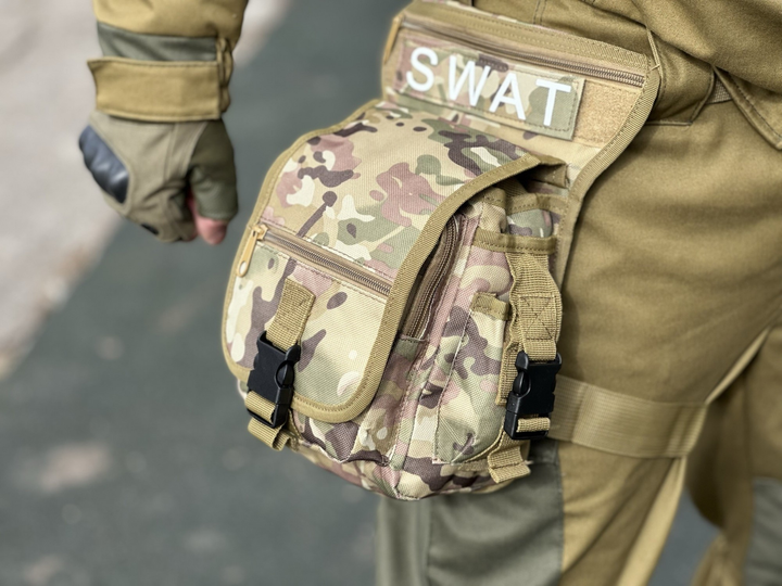 Військова тактична сумка на стегна Swat армійська сумка на стегно, ногу Tactic штурмова сумка поясна Мультикам (300-multic) - зображення 2