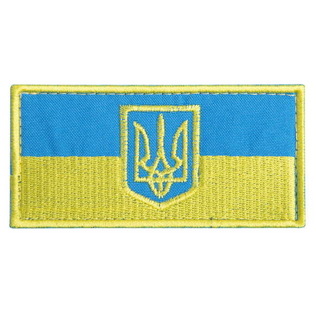 Шеврон на липучке Флаг с Тризубцем полевая версия 5х10,5 см желто/голуб - изображение 1