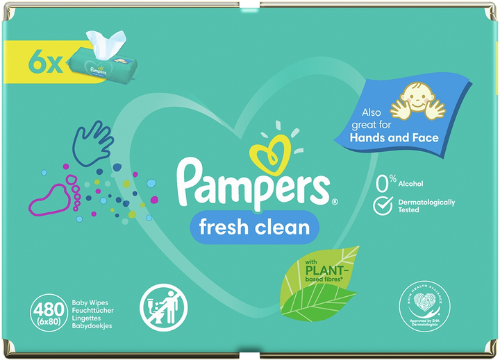 Zestaw Chusteczki nawilżane Pampers Fresh Clean 6 x 80 szt (8006540174746) - obraz 3