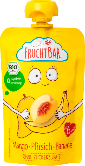 Фруктовое пюре Frucht Bar Манго, персик, банан 100 г (4260133238169) 