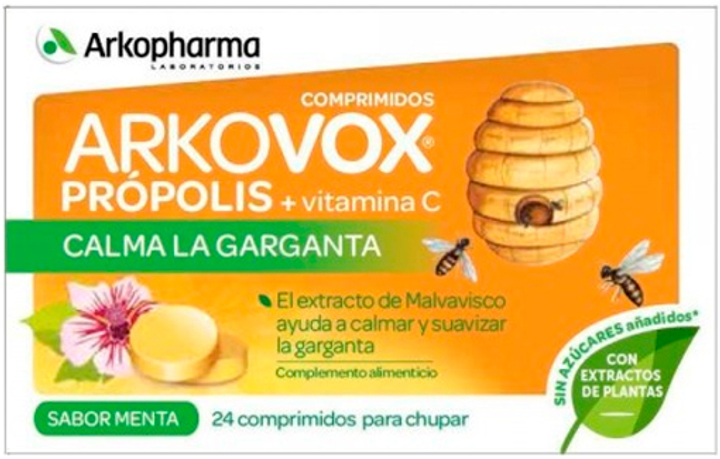 Suplement diety Arkopharma Arkovox Propolis Vitamin C Mint Flavour 24 tabletek (8428148452475) - obraz 1