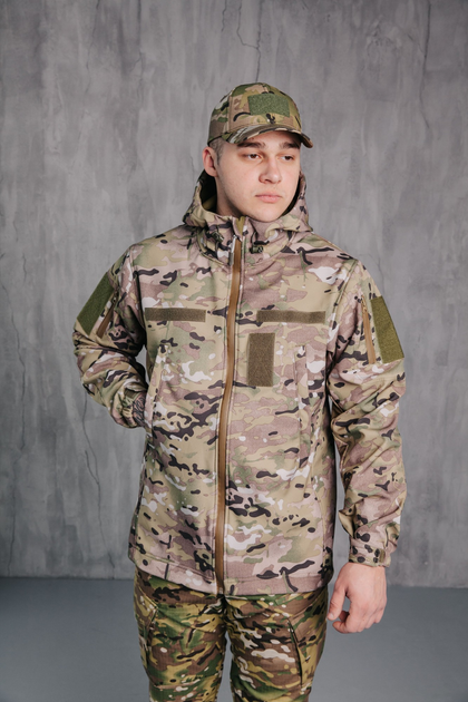 Куртка Soft shell мультикам мужская Водонепроницаемая тактическая на молнии с капюшоном 2XL - изображение 1