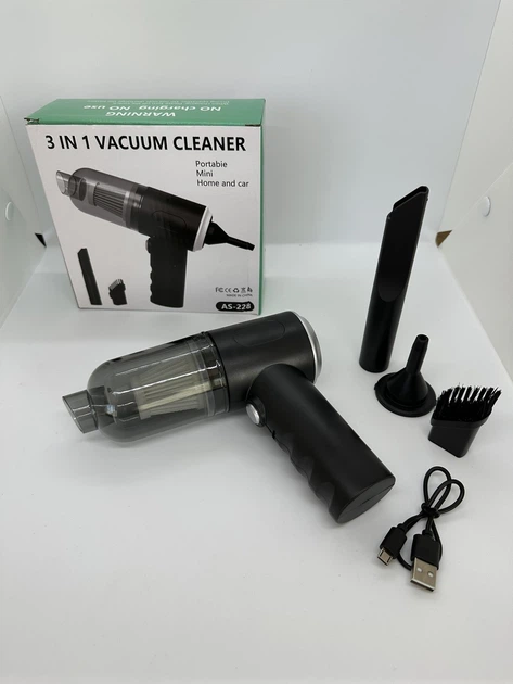 Автомобильный портативный беспроводной пылесос Vacuum Cleaner USB 3 in 1 ручной аккумуляторный на 120 Вт фильтр и 2 насадки - изображение 5