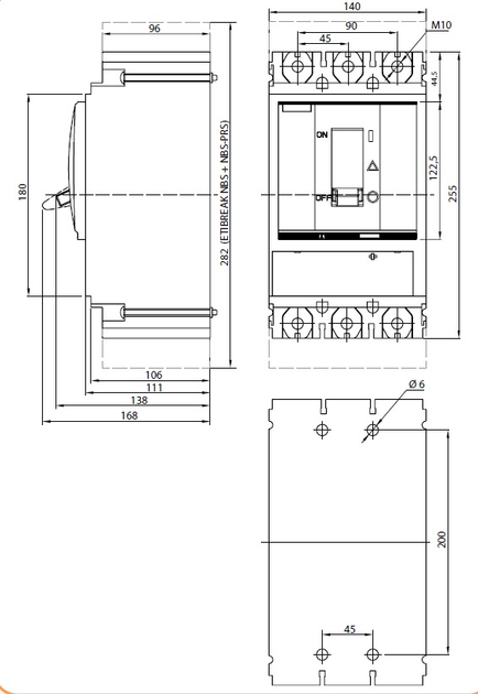 Автоматический выключатель 3Р 315А 36кА [4673101] NBS-TMD400/3L ETI ...