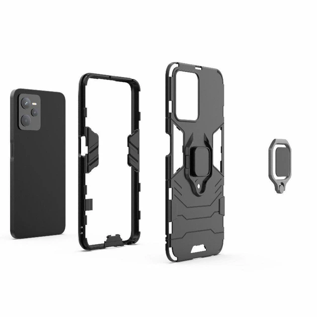 Чехол Fiji Ring для Realme C35 бронированный бампер с кольцом подставкой черный - Фото 6 Чехол Fiji Ring для Realme C35 бронированный бампер с кольцом подставкой черный - изображение 6