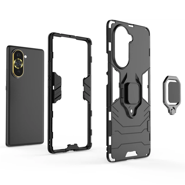 Чехол Fiji Ring для Huawei Nova 10 бронированный бампер с кольцом подставкой черный - изображение 5