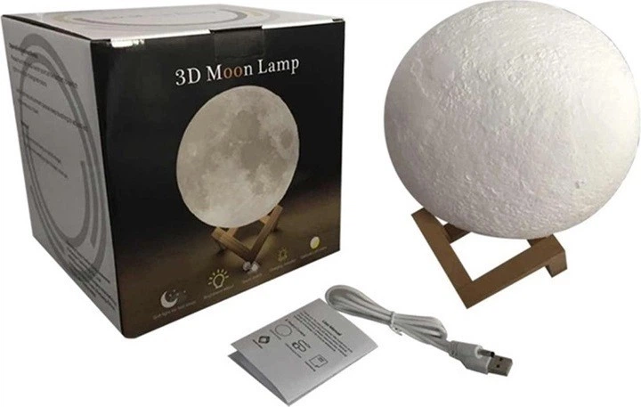 Светильник-ночник 3D слой Луна Moon Lamp на деревянной подставке 15 см MO-33 - изображение 7