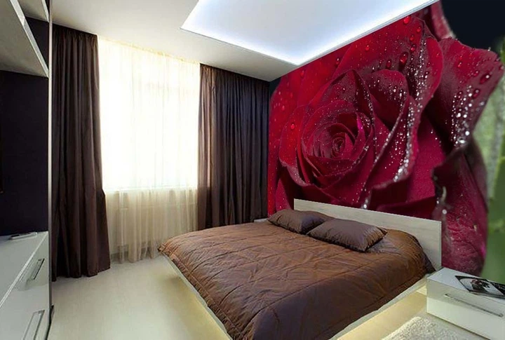 3D Фото Обои PHOTODECOR "Бордовая роза с каплями росы" - изображение 5
