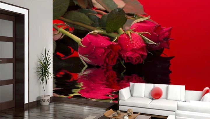 3D Фото Шпалери PHOTODECOR "Три червоні троянди над водою" - зображення 4