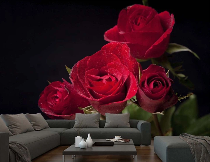 3D Фото Обои PHOTODECOR "Алые розы на черном фоне" - изображение 4