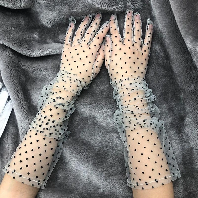 Фатиновые длинные перчатки в горошек Honey Fashion Accessories S/M/L серый (7-35/1) - Фото 1 Фатиновые длинные перчатки в горошек Honey Fashion Accessories S/M/L серый (7-35/1) - изображение 1