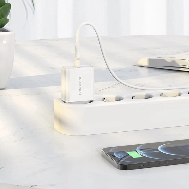 Адаптер мережевий BOROFONE Easy Speed single port charger BA57A |Type-C, 20W/3A, PD/QC| білий - изображение 6