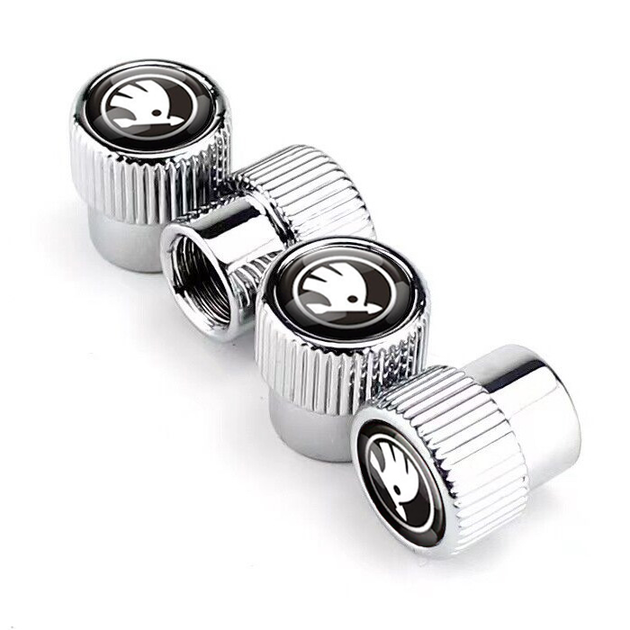 Набор защитных колпачков SUNROZ Caps на ниппель для автомобиля Шкода Premium Style Silver Skoda 4 штуки (A-67587) - изображение 2