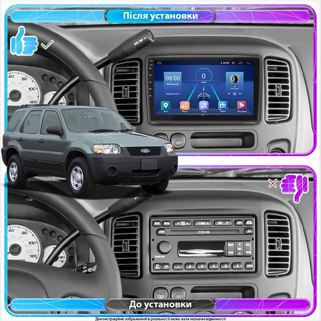 Штатна магнітола Lesko 9" для Ford Escape I 2000-2004 р. 2/32Gb Wi-Fi GPS Base Форд Ескейп - зображення 2