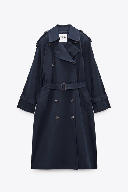 Zara blue cheap trench coat