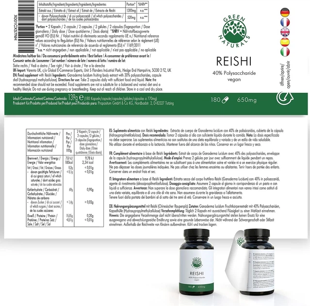 Екстракт Рейші 650 мг GREEN NATURALS 180 капсул - зображення 4