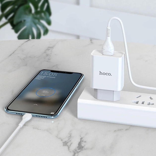 Мережевий зарядний пристрій (МЗП) HOCO C81A (1USB/2.1A) + Type-C Білий - изображение 7