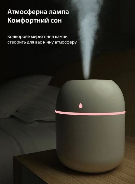Ультразвуковий міні-зволожувач повітря безшумний з LED підсвічуванням 220 мл Axacam WD-220 White - зображення 7