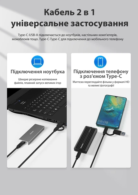 Зовнішня портативна кишеня для M.2 SSD NVMe (PCIe) / NGFF (Sata) Type-C USB 3.1 Gen 2 Blueendless 2807SN - зображення 6