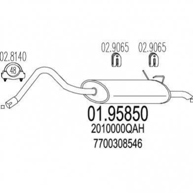 Глушник MTS 0195850 Renault Kangoo; Nissan Kubistar 2010000QAH, 7700308546, 7700308548 - зображення 1