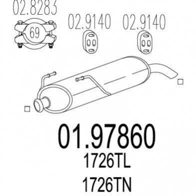 Глушитель MTS 0197860 Peugeot 206 1730HJ, 1726TN, 1726TL - изображение 1